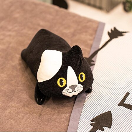 50 cm Siyah / Beyaz Kadife Kedi Peluş Oyuncak