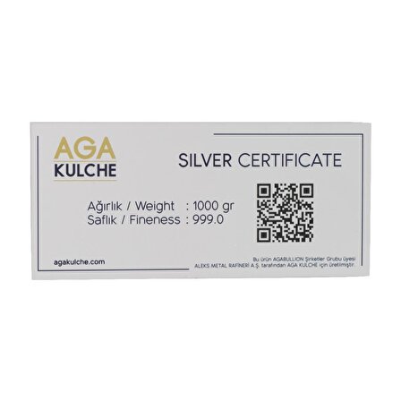 AgaKulche Aleks Metal Rafineri Külçe Gümüş 1000 gr (999.0)