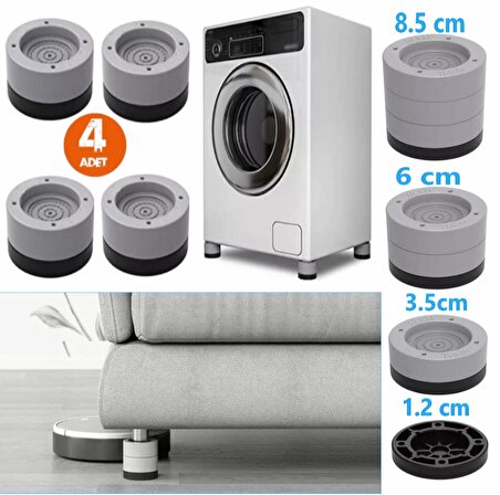 TİNEKE Beyaz eşya ayağı Çamaşır Makinesi Mobilya Titreşim Önleyici Kaydırmaz ve 6 cm yükseltici 4 lü set