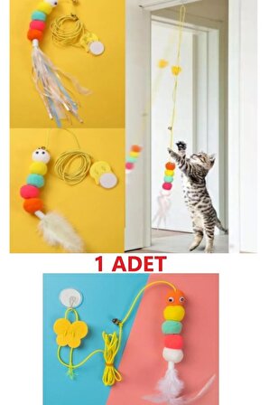 TİNEKE Elastik Kendinden Yapışkanlı Renkli Kedi Oyun Oltası Kedi Oyuncağı Yapışkanlı Olta Eğitim Oyuncağı