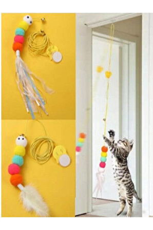 TİNEKE Elastik Kendinden Yapışkanlı Renkli Kedi Oyun Oltası Kedi Oyuncağı Yapışkanlı Olta Eğitim Oyuncağı