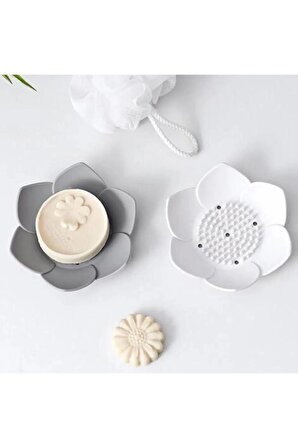 Sabunluk Lotus Tasarımlı Şık Sabunluk Katı Sabunluk Su Giderli Sabunluk Beyaz