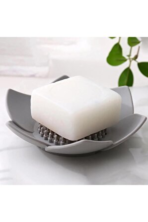 Sabunluk Lotus Tasarımlı Şık Sabunluk Katı Sabunluk Su Giderli Sabunluk Beyaz