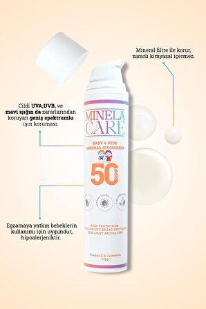 Minela Care Organik Mineral Filtreli Bebek ve Çocuk Güneş Kremi SPF 50 110gr