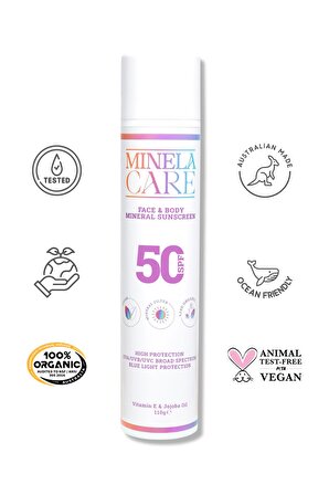 Minela Care Organik Mineral Filtreli Yüz ve Vücut Güneş Kremi SPF 50 110gr