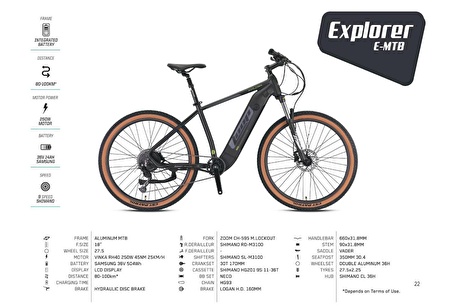 EXPLORER - 27.5 - MTB 18' - 9 VİTES - ELEKTRİKLİ - MAT SİYAH-NEON SARI/FÜME