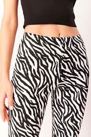 İspanyol Paça Zebra Desenli Tayt Pantolon