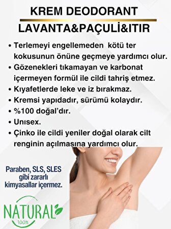 Krem Deodorant Paculi & Itır & Lavanta %100 DOĞAL