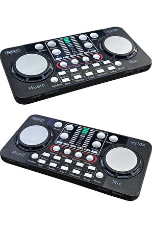 Midex VS10X Üst Seviye Stüdyo Kayıt Canlı Yayın Bluetooth ve Şarjlı Ses Kartı Efektli Radyo Mikseri (Telefon ve PC Podcast)