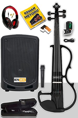 Midex RCZ606BK-XAMP Elektro Keman + Şarjlı Mikrofonlu Portatif Amfi Full Set Siyah
