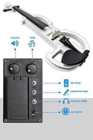 Midex RCZ606WH-XAMP Elektro Keman + Şarjlı Mikrofonlu Portatif Amfi Full Set Beyaz