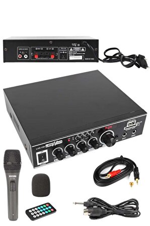 Lastvoice Lvx-150MİC Mikrofonlu Stereo Anfi Amfi 2x75 Watt Bluetooth Usb-Sd 220V/12V