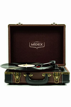 Midex Mtx101BN Nostaljik Retro Pikap Plak Çalar (Şarjlı Bluetooth Aux Hoparlörlü 3 Devir) İğne Dahil