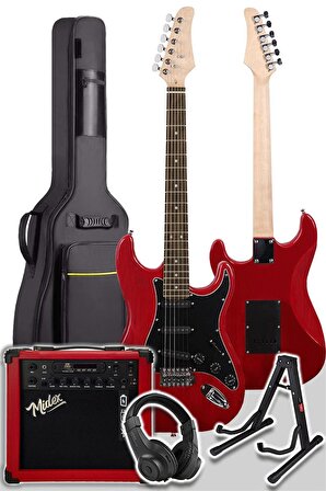 Midex RPH30RD-25AMP RED Elektro Gitar Seti 25 WATT GAİN'Lİ Şarjlı Amfi ve Full SET