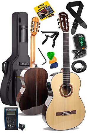 Maxword X50-EQ Profesyonel Masif Ağaç Elektro Klasik Gitar Seti 4/4 Yetişkin Seri üst Segment