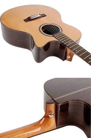 Maxword M501-EQ-AMP Profesyonel Masif Ağaç Amfili Elektro Akustik Gitar Seti üst Segment