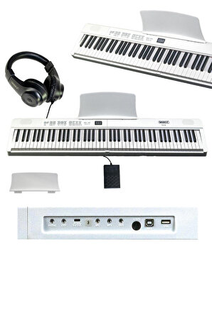 Midex PLX-80WH Taşınabilir Katlanır Dijital Piyano Tuş Hassasiyetli 88 Tuş BT (Sustain Kulaklık Çanta Metod)