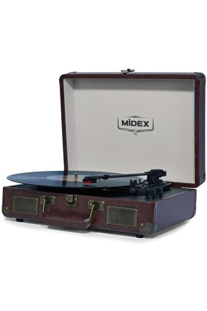Midex Mtx-101CR Nostaljik Retro Pikap Plak Çalar (Şarjlı Bluetooth Aux Hoparlörlü 3 Devir) İğne Dahil