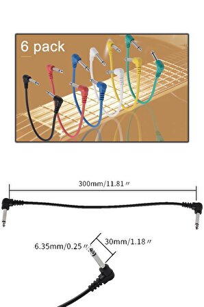 Midex PJ6 Gitar Kablosu Efekt Pedal Kablosu 6 lı Set 30 cm 6 Farklı Renk 6.35mm Jack Kablo