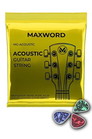 Maxword GT-Acoustic Kaliteli Akustik Gitar Teli 1 Takım Set (Pena Hediye)