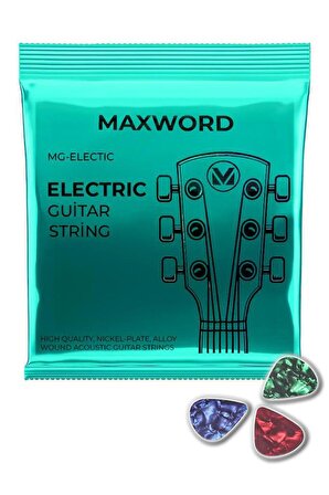 Maxword GT-Electric Kaliteli elektro Gitar Teli 1 Takım Set (Pena Hediye)