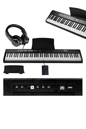 Midex PLX-80BKST Taşınabilir Katlanır Dijital Piyano Tuş Hassasiyetli 88 Tuş BT (Stand Sustain Kulaklık Çanta Metod)