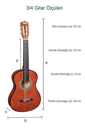 Midex CG-36BRW-PAK Kaliteli 36 İnç 3/4 Juniur Çocuk Gitarı 8-12 Yaş Arası (Tuner Çanta Capo Askı Nota Sticker Pena Metod)