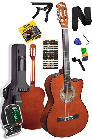 Midex CG-390BRW-XBAG Klasik Gitar 4/4 Sap Ayarlı Kesik Kasa (Çanta Tuner Askı Capo Metod Pena)