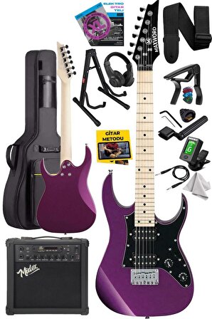 Maxword DE-150PU-25AMP Maple Klavye HH Yüksek Kaliteli 25W Amfili Elektro Gitar Seti