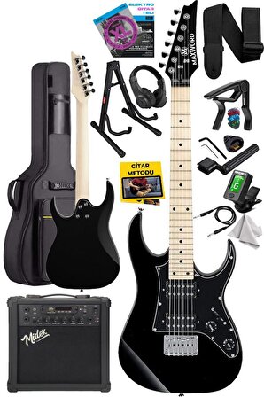 Maxword DE-150BK-25AMP Maple Klavye HH Yüksek Kaliteli 25W Amfili Elektro Gitar Seti