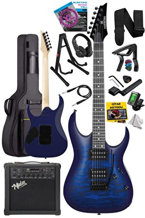 Maxword Grade-25AMP Blue Rosewood Yüksek Kalite Floyde Rose 25W Amfili Elektro Gitar