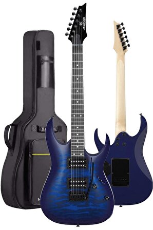 Maxword Grade-25AMP Blue Rosewood Yüksek Kalite Floyde Rose 25W Amfili Elektro Gitar