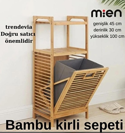 Raflı Bambu Kirli Çamaşır Sepeti Dolabı