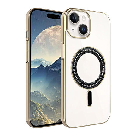 iPhone 15 Kılıf Magsafe Özellikli Gold Seri Lazer Silikon Kapak