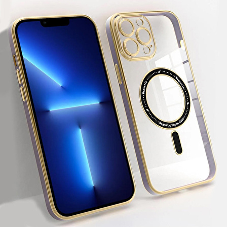 iPhone 15 Pro Max Kılıf Magsafe Özellikli Gold Seri Lazer Silikon Kapak