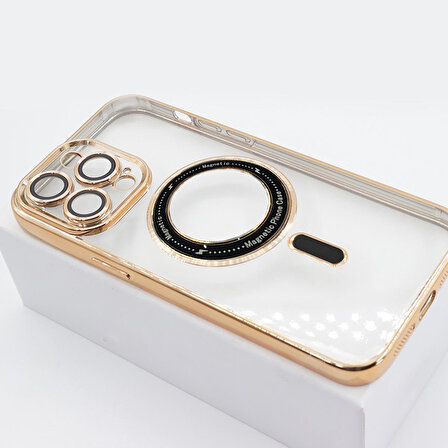 iPhone 15 Pro Max Kılıf Magsafe Özellikli Gold Seri Lazer Silikon Kapak