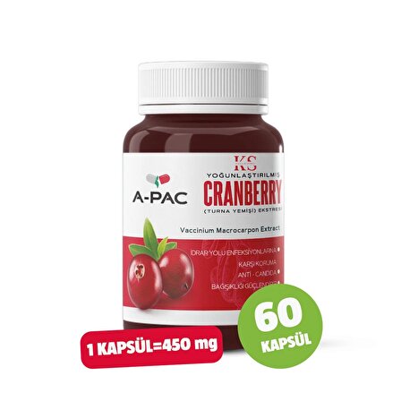 Kızılcık Sepeti A-pac Cranberry Turna Yemişi Kızılcık Ekstresi Vitamin C 450 ml 60 Kapsül