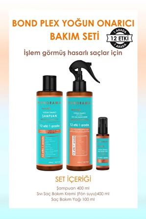 PANORAMA Professional Bond Plex Bakım Seti 12 Etki 1 Arada/400ml Şampuan-Sıvı Saç Kremi +100 ml Saç Bakım Yağı