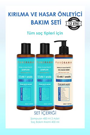 PANORAMA Professional Kırılma ve Hasar Önleyici Bakım Seti 2 Kat Güçlü Saçlar/400 ml x2 Şampuan-Saç Kremi