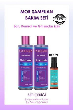 PANORAMA Professional Mor Şampuan 8 Özel Yağ 400 ml X2 Şampuan + Saç Bakım Yağı Hediyeli Set