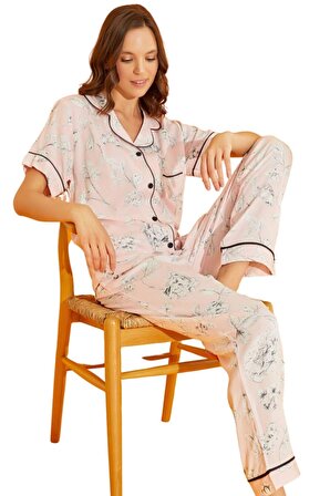 Seamlife Kadın Pembe Boydan Düğme Pijama Takımı 14662 