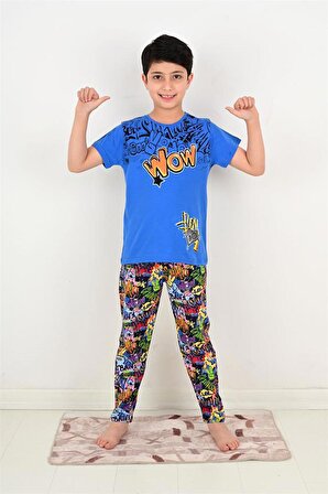 erkek çocuk kısa kollu pijama takımı wow model lacivert