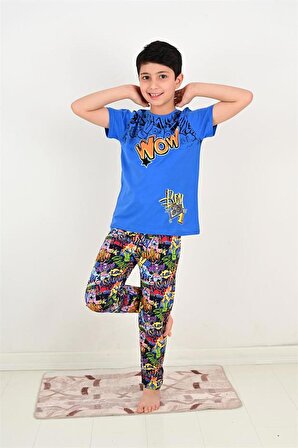 erkek çocuk kısa kollu pijama takımı wow model lacivert