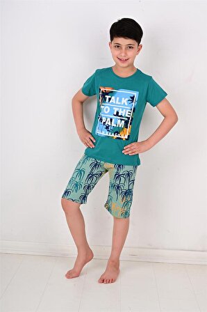 erkek çocuk kısa kollu pijama takımı palm beache yeşil