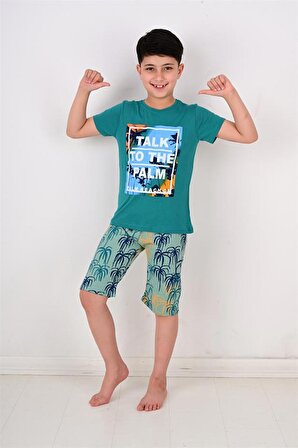 erkek çocuk kısa kollu pijama takımı palm beache yeşil