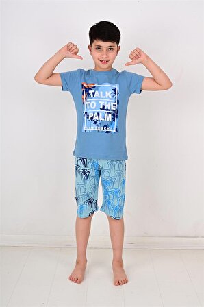erkek çocuk kısa kollu pijama takımı palm beache mavi