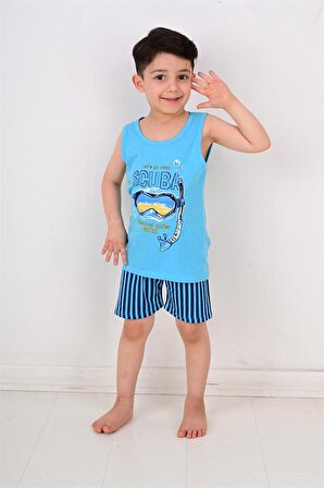 erkek çocuk askılı pijama takımı scuba mavi