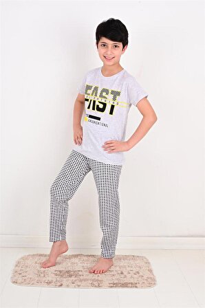erkek çocuk kısa kollu pijama takımı fast model gri