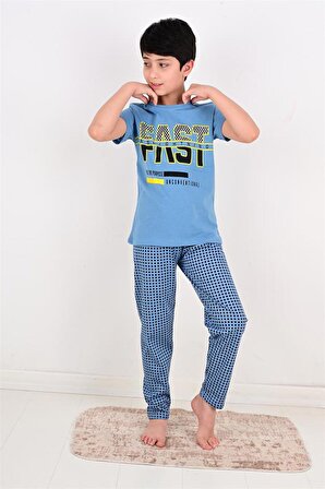 erkek çocuk kısa kollu pijama takımı fast model mavi