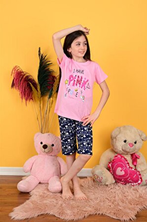 kız çocuk kapri pijama takımı pink pembe